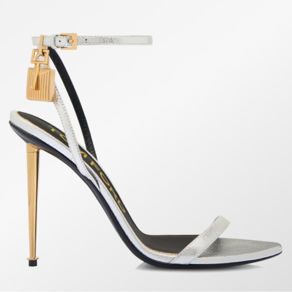 Tom Ford LAMINATED NAPPA LEATHER PADLOCK POINTY NAKED SANDAL Best seller!